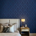 thumbnail image 4 of Tempaper Textured Damsel Metallic Blue Damask Peel and Stick Wallpaper, 20.5" x 16.5', 4 of 8