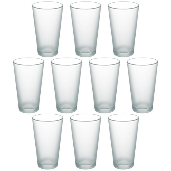 10 Frosted Pint Glasses Set, 16 oz. - Barware, Mixing Glass, Durable - Frosted