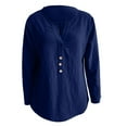 thumbnail image 4 of VNKIDY Women Shirts Summer Solid Color Lightweight Loose Fit Blouse Long Sleeve V Neck Shirt With Button Details For Everyday Wear Trendy Tops, 4 of 5