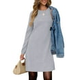 thumbnail image 3 of UVN Vestidos para Mujer Otoño Invierno Manga Larga Cuello Redondo Casual Jersey Sudadera Vestido con Abertura Lateral, 3 of 8