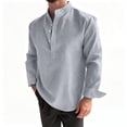 thumbnail image 2 of Plus Size Big & Tall Men's Striped Stand Collar Shirt Long Sleeve Button Henley Top Casual Pullover Knit Shirts Fashion Tops 4 Button Closure Polyester Blend Breathable Soft, 2 of 6
