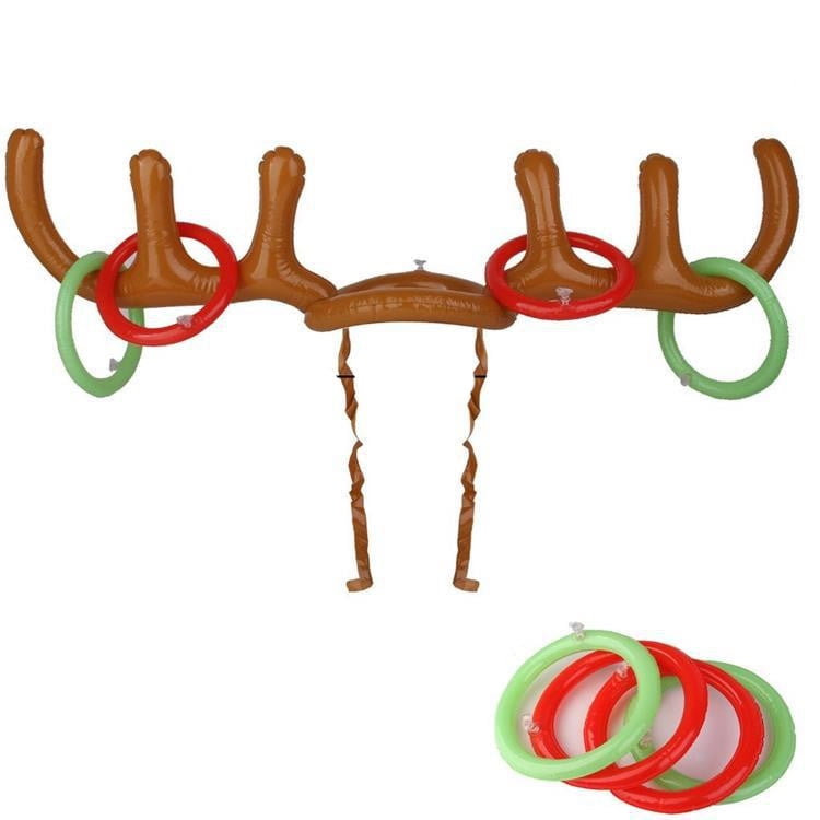 Sansee Inflatable Reindeer Christmas Hat Antler Ring Toss Holiday Party Game Toys Brown