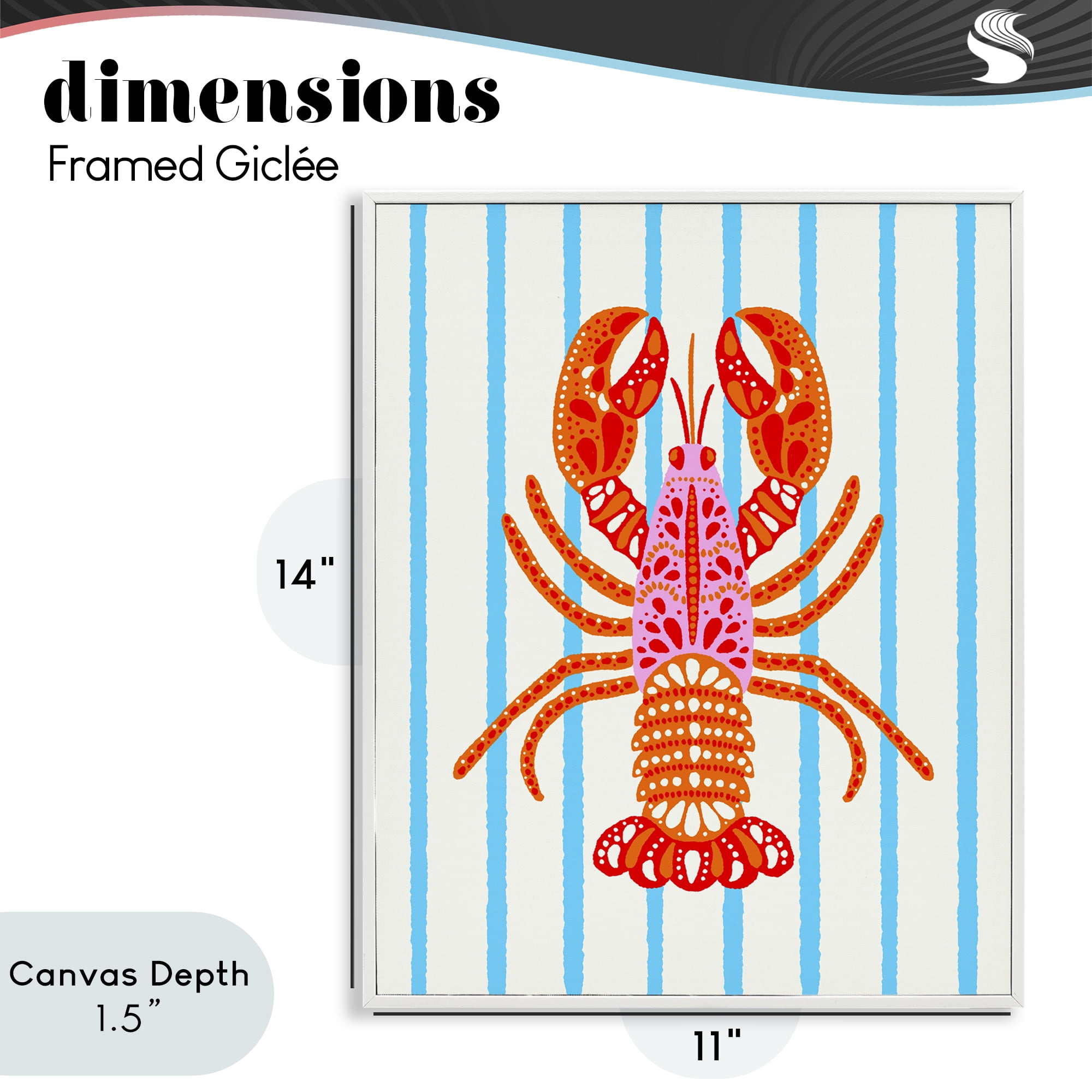 Stupell Industries Bright Boho Lobster on Stripes White Framed Giclee Art, design by Indira Prieto | IndySign