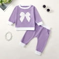 thumbnail image 2 of Odeerbi Infant Boys Girls Fall Winter Outfits Long Sleeve Sweatsuits Cute Tracksuit Cute Bow Printed Sweatshirt Sweatpants Set Baby Infant Clothes Purple, 2 of 5