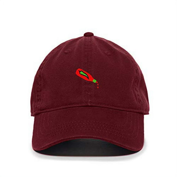 Hot Sauce Bottle Baseball Cap Embroidered Cotton Adjustable Dad Hat Burgundy