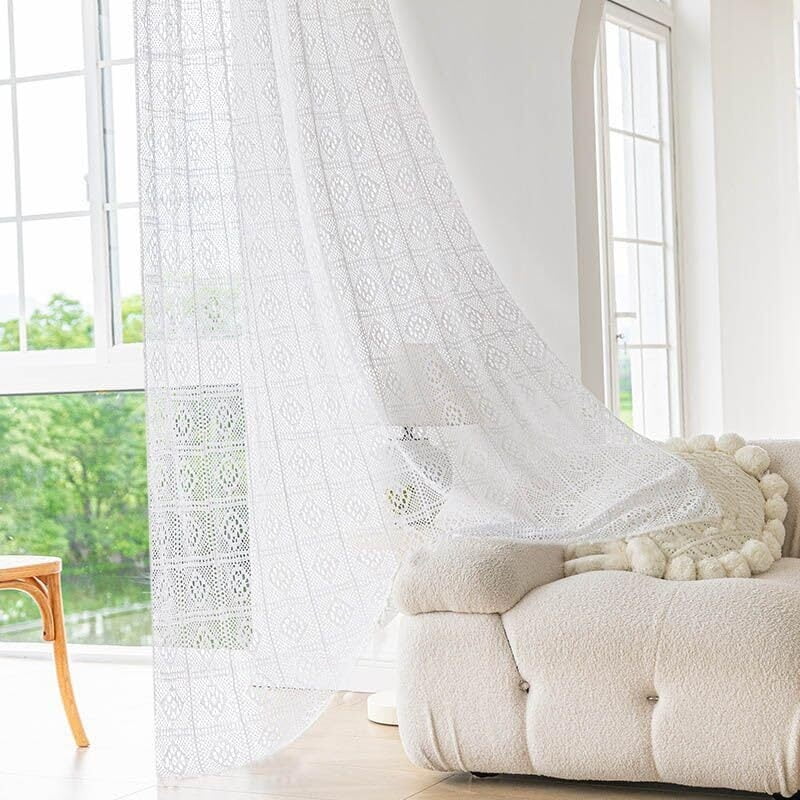 Curtains for Living Room Vintage Crochet Lace Curtains for Farmhouse Retro Hollow Sheer Curtain Panels for Window Treatment Light Filtering Cotton Curtain Drapes for Patio 1 Panel