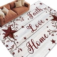 thumbnail image 2 of Retro Red Country Stars Washable Area Rug 8 x 10 ft Faith Love Home Berries White Wood Striped, Soft Non Slip Rugs Stain Repellent Indoor Felt Carpet for Living Dining Room Bedroom Home Office, 2 of 9