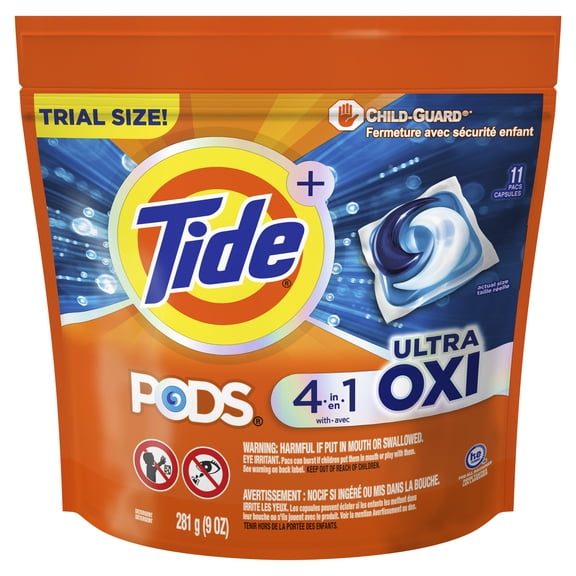 Tide PODS Laundry Detergent soap with Ultra Oxi 4-in-1 Detergent, 11 Count, Built-in Pre-treaters, Set-in Stains, Color Protecters, HE Compaible