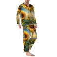 thumbnail image 2 of Salouo Artistic Oil Painting Sunflower Print Button-Front Long Sleeve Pajama Set for Men, Soft 2Pjs Men's Long Sleeve Sleepwear-Large, 2 of 7