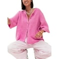 thumbnail image 1 of FOCUSNORM Women Autumn Knit Cardigan Half Sleeve Round Neck Solid Color Button Up Knitwear, 1 of 8