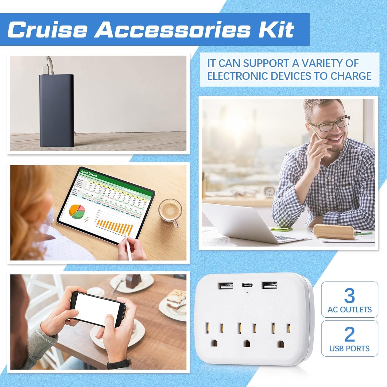 Papapt 9Pcs Cruise Accessories Kit Includes 4 Pcs Carnival Cruise Luggage Tags with Metal Loop 2 Pcs Cruise Lanyards for Ship Cards 2 Pcs Waterproof Phone Pouch and a Cruise Power Strip (Cute Color)