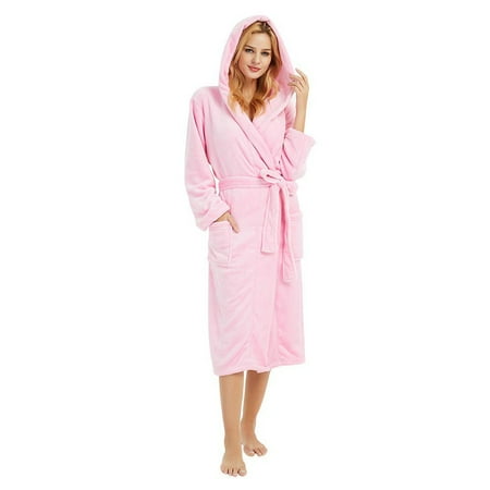 - Women's Winter HoodedLengthened Plush Shawl Bathrobe Sleepweer Long Sleeved Coat