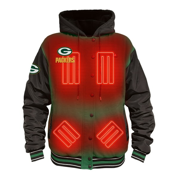Men's ActionHeat Green/Black Green Bay Packers 5V Battery Heated Full-Snap Varsity Jacket