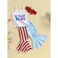 thumbnail image 4 of Aojekbee Independence Day Kids Girls Clothes Summer Letter Print Camisole and Casual Star Stripe Flared Pants Headband Set, 4 of 9