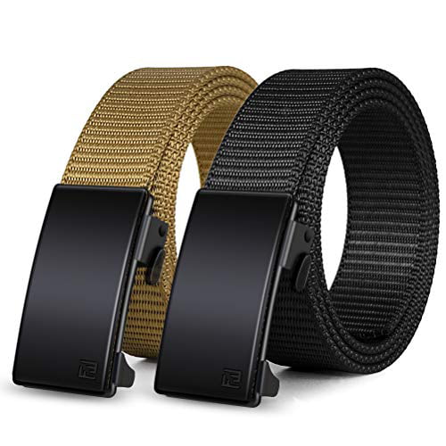 Web Belts for Men Nylon Belt Automatic Slide Buckle Nylon Ratchet Belt 2 Pack 