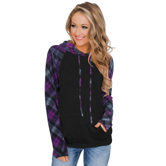 ADREAMLY Women Color Block Hoodie Casual Drawstring Long Sleeve Sweatshirt with Front Pocket