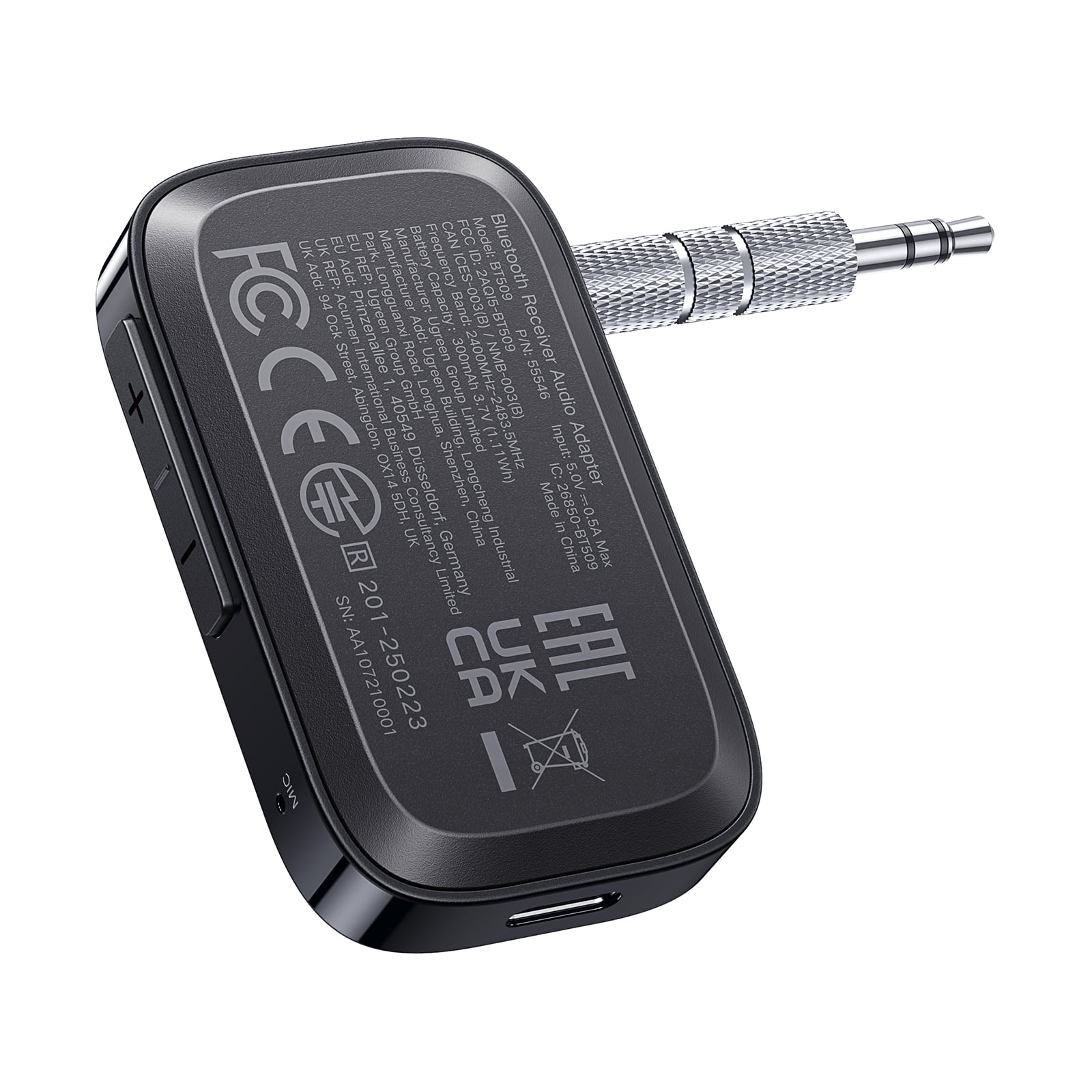 GREEN Bluetooth 6.0 Receiver for Car with LDAC, AI Noise Cancelling AUX Bluetooth Adapter, Hi-Res Wireless Audio Receiver for Home Stereo, 17H Battery - Black