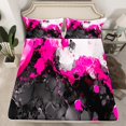 thumbnail image 2 of Manfei Abstract Marble Twin Sheet Sets 3pcs, Black Hot Pink White Twin Fitted Sheet, Modern Watercolor Marbling Flat Sheet, Ultra Soft Home Decor, 2 of 7