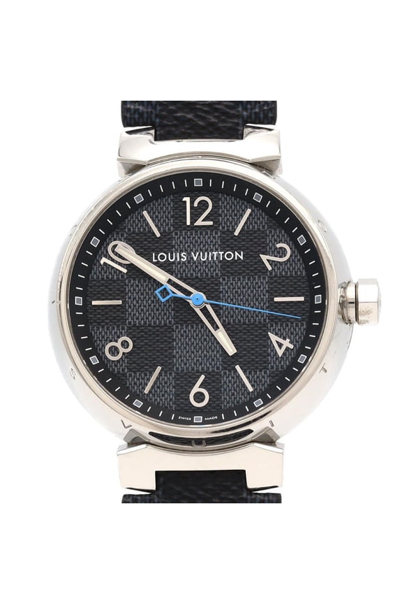 Pre-Owned Louis Vuitton Tambour Damier Graphite QA073 SS Quartz Watch