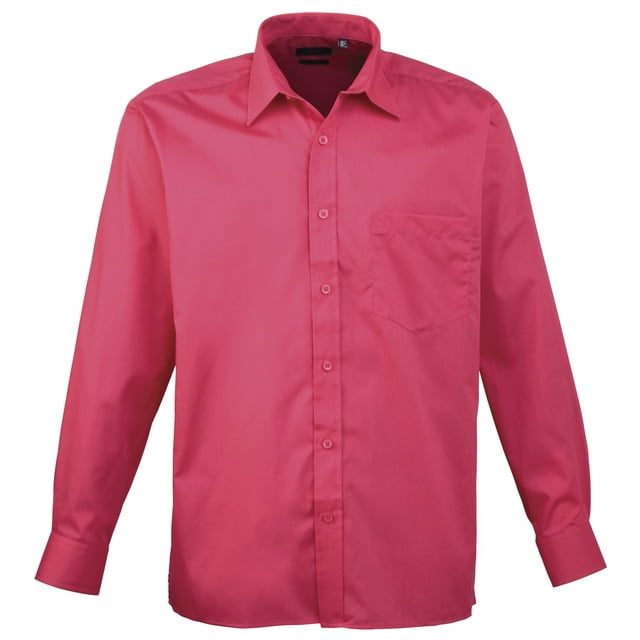 Premier - Camisa lisa de manga larga con bolsillo formal/para trabajar caballero/hombre (Rosa Chillón)
