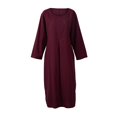 thumbnail image 4 of Bolsillos de vestir largos para mujer O-cuello suelto Tallas grandes Ropa de dama sólida Moda Casual Abanopi borgoña/XX-grande, 4 of 7