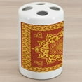 thumbnail image 1 of Mandala Ceramic Toothbrush Holder, Oriental Round and Square Pointy Mongol Traditional, Decorative Versatile Countertop for Bathroom, 4.5" X 2.7", Earth Yellow Vermillion, 1 of 4