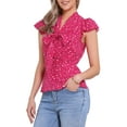 thumbnail image 4 of INSPIRE CHIC Women's Blouse Polka Dots Tie Neck Ruffled Cap Sleeve Wear-to-Work Top XL Hot Pink, 4 of 6