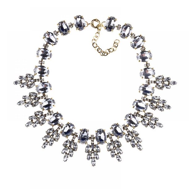 Collares de mujer Colgantes de hojas de cristal Cadenas de clavícula Accesorios vintage de moda Joyería de fiesta de bodas de cristal para mujeres niñas (blanco transparente) Feliz Sencillez