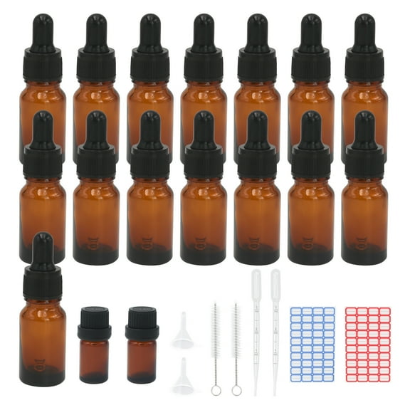 10ml Glass Dropper Bottles, 15 Pack Amber Glass Bottle with Dropper Pipettes Refillable Sample Dropper Bottle for Essential Oil Massage Aromatherapy Eye Drops (10ml)