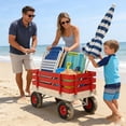 thumbnail image 4 of Wooden Garden Wagon with Steel Frame & Removable Sides, Utility Cart with 176 lb Capacity & All-Terrain Tires for Yard Work Garden Camping Beach Picnic Toy Storage, Red+White, 4 of 18