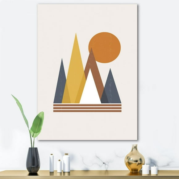 Designart Mountain Abstract and Sun Canvas Wall Art