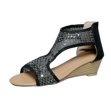 

Jungdeepe Women Zipper Mesh Casual Open Toe Wedges Soft Bottom Breathable Shoes Sandals