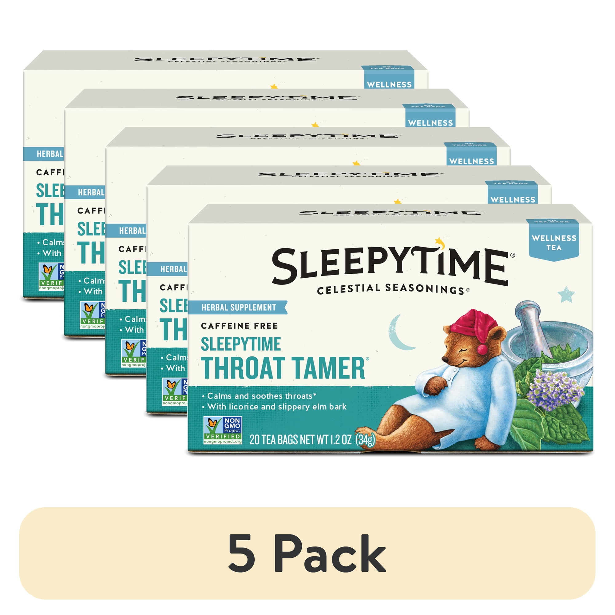 (5 pack) Celestial Seasonings Sleepytime Throat Tamer Wellness Tea