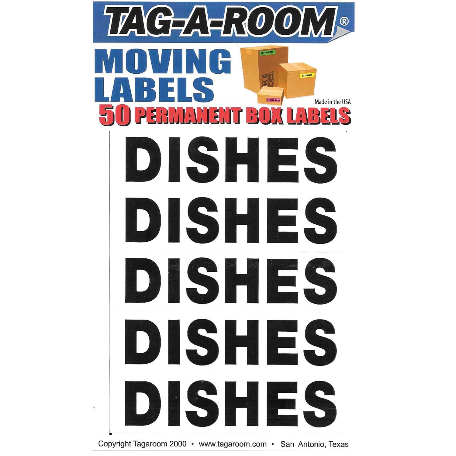 TagARoom Moving Label "Dishes" 1" x 4" Permanent Adhesive Box
