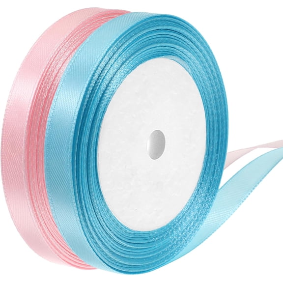 Light Pink and Blue Ribbon Double Faced Fabric Satin Ribbon, Satin Blush Pink Fabric Ribbons Light Blue Silk Ribbons for Crafts Wedding Floral Bouquets