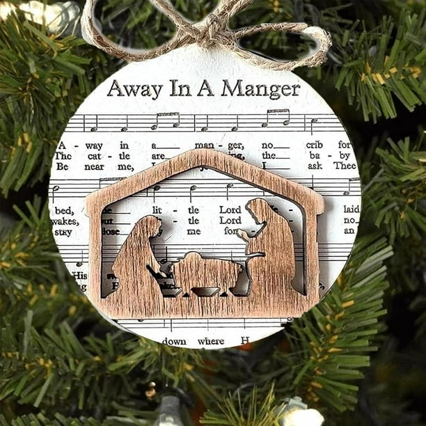 Adorno de natividad con partituras musicales, juego de adornos de madera con la historia de la natividad, adorno colgante de madera para natividad navideña, regalos religiosos cristianos de Pascua par