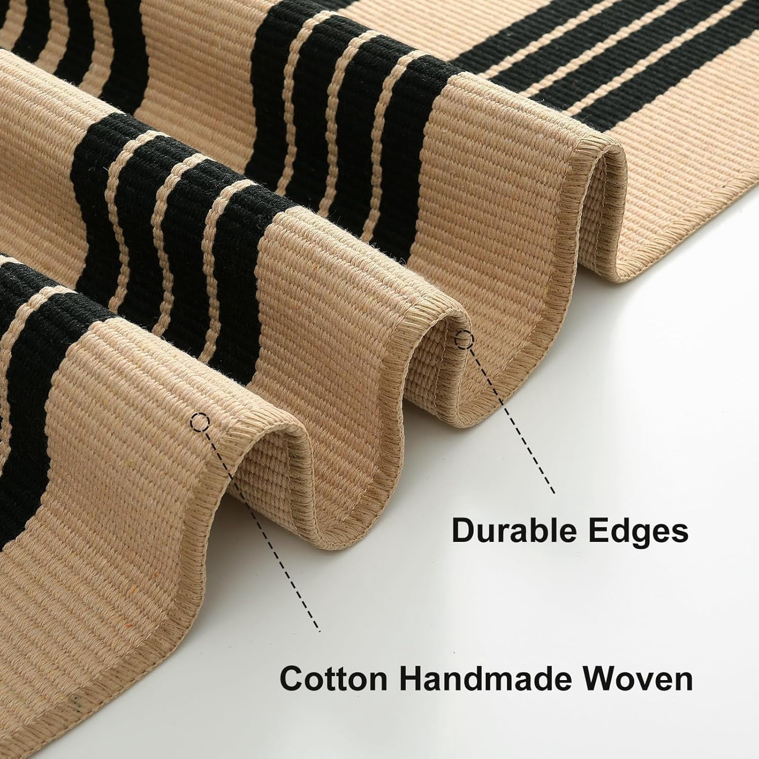 Xwl Outdoor Rug 3'x5', Black and Tan Area Rug Machine Washable Rugs Cotton Hand Woven Entry Rug Indoor Outdoor Striped Carpet for Front Porch/Deck/Backyard/Camping/Outdoor Decor