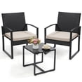 thumbnail image 6 of LOGYAT 3 Piece Wicker Patio Bistro Set, All-Weather Rattan Conversation Set with Glass Top Coffee Table, Perfect for Balcony, Porch, Poolside, Black Frame with Beige Cushion, 6 of 7