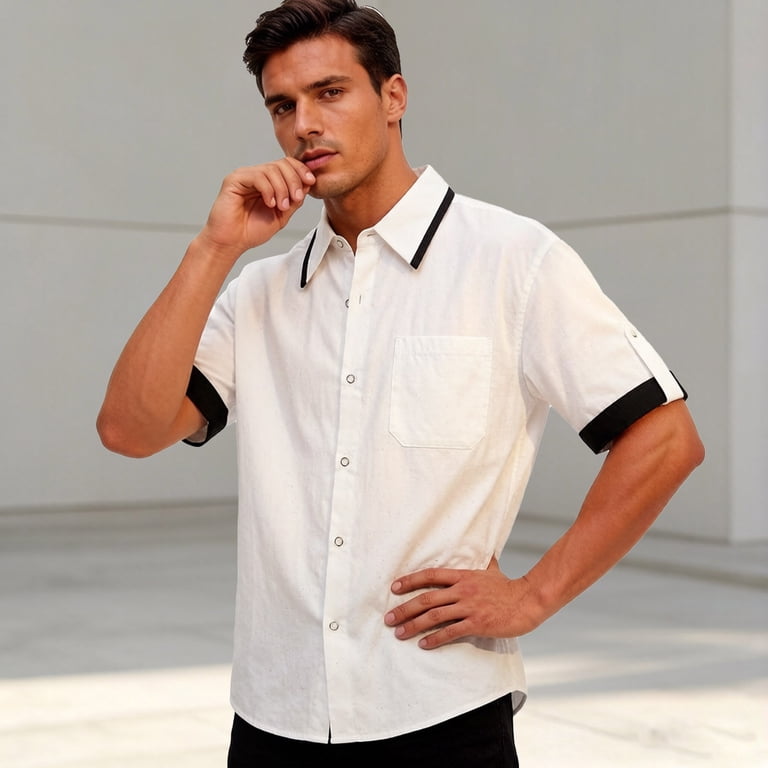 LINCOA Mens Shirts Classic Fi Long Sleeve Button Down Dress formal Summer Clothes for Men,White,2XL, Men's
