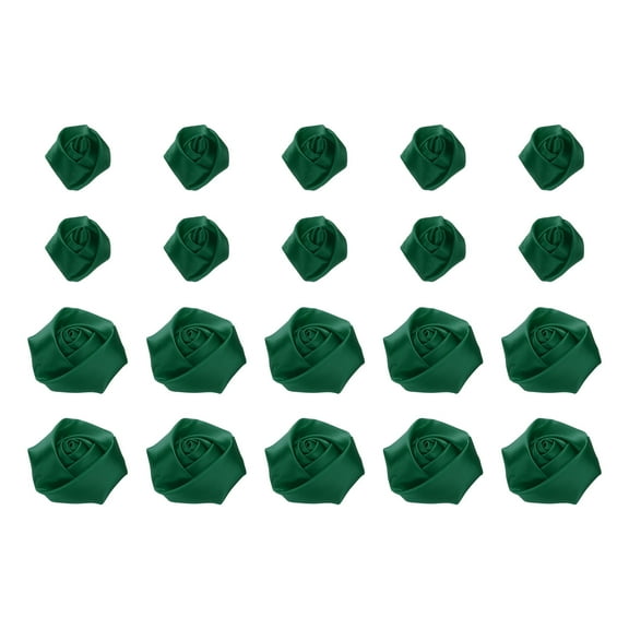 20pcs 2Size Ribbon Roses Satin 2.5cm/5cm Ribbon Flower Rose Artificial Fabric Flowers for DIY Crafting (Deep Green)