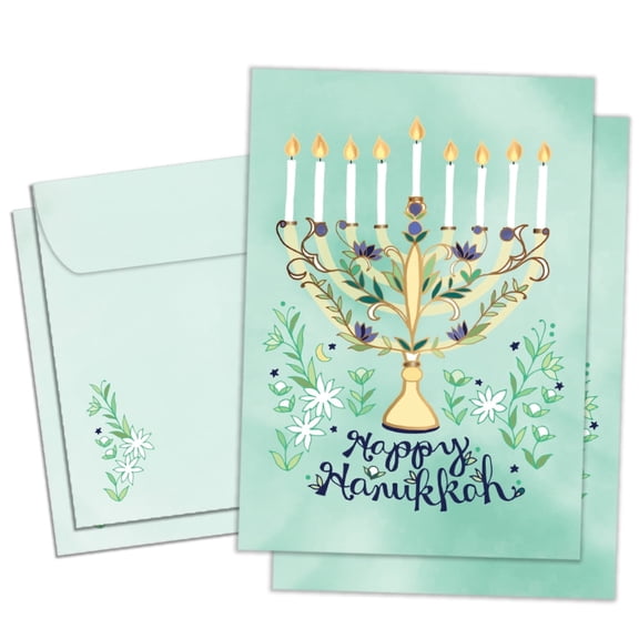 Tree-Free Greetings Hanukkah Greeting Card 2 Pack, 5x7, Floral Menorah (GT63241)