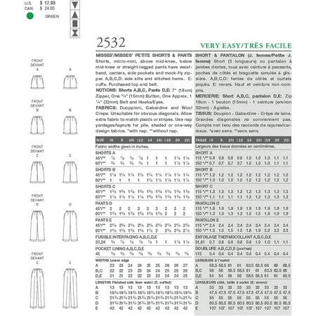 Vogue Pattern Misses' and Misses' Petite Shorts and Pants, (6, 8, 10)