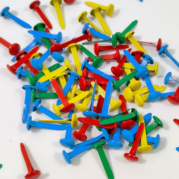 100 tachuelas de colores surtidos, sujetadores de papel de latón, sujetadores redondos, mini tachuelas de metal pastel para manualidades infantiles, proyectos escolares, decoración de papel, álbumes