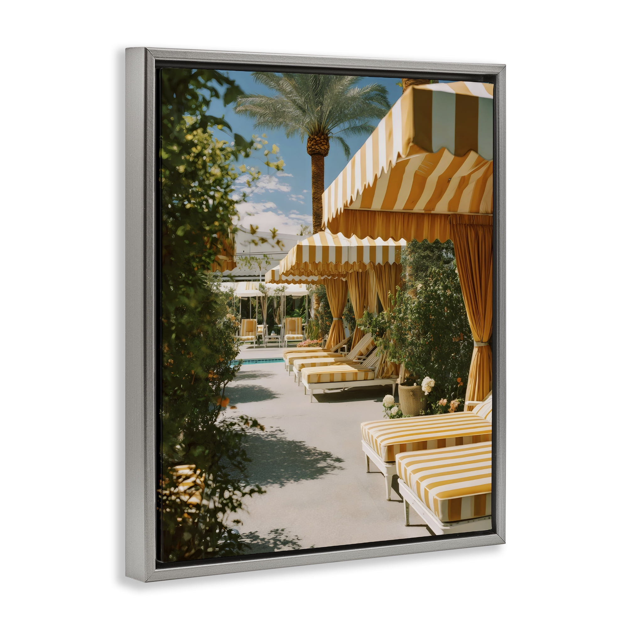 Stupell Industries Vintage Cabanas at Poolside Gray Framed Floater Canvas Wall Art, design by Franklyn Gregory