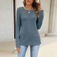 thumbnail image 6 of CHGBMOK Womens Crew Neck Tops Long Sleeve Hollow Lace Shoulder Shirts Soft Knit Blouses Office Layering Basic Daily Wear Tops, 6 of 8