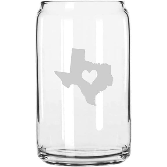 Texas Heart States Etched 16oz Libbey Can Glass
