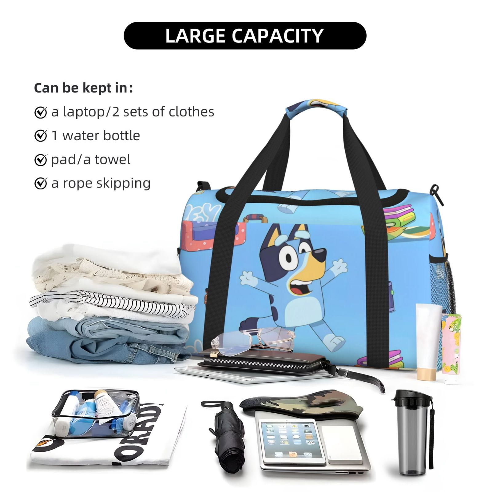 Silaia Bluey Print Travel Duffle Bag,Weekender Bag Carry On Tote Bags,Sport Gym Bag, Hospital Bag for Labor and Delivery, Overnight Bag Luggage Bag