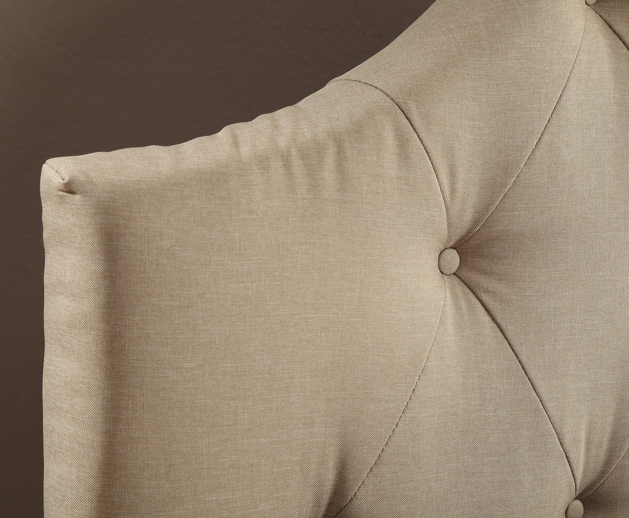 Curved Button Tufted Upholstered Queen Headboard in Hayden Beige