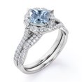 thumbnail image 4 of JeenMata Flower Cluster 1.75 Carat Cushion Cut Ocean Blue Created Aquamarine and Moissanite Infinity Pave Bridal Ring Set in 18K White Gold Plating over Silver, 4 of 6