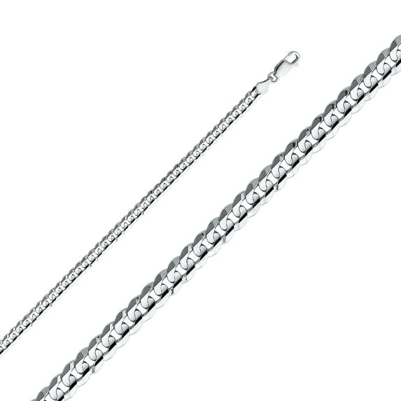 Ioka - 14K White Solid Gold 4.8mm Cuban Concave Chain Necklace with Lobster Clasp - 20"